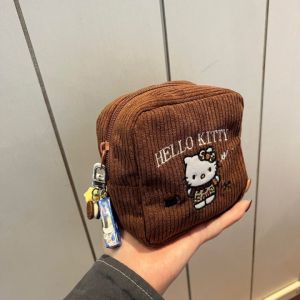 Portable Wash Bag Quality Corduroy Cosmetic Bag Document Wallet Miscellaneous Items Storage Bag Embroidered Cartoon Style