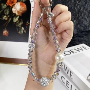 Portable Anti-fall Pearl Chain Rope Womens Key Pendant Wristband Style Luxury Mobile Phone Hand Rope Crystal Material