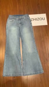 Autumn Women Vintage Old Money Baggy Flare Jeans Japanese Y2K Streetwear Denim Pants Bell-Bottom High Street Belt Not For Sale