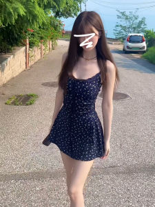 QINWEIYU | Summer New French Blue Floral Strap A-line Dress