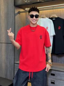 Loose Short Sleeve T-Shirt Mens Spring Summer New Style Casual Comfortable Cotton round Neck Base Shirt Trendy Brand Red Half Sleeve