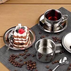 Bộ Cốc Trà Bằng Thép Không Gỉ 304 Kèm Thìa Và Đĩa Lót Bộ Cốc Cà Phê Tái Sử Dụng Thân Thiện Với Môi Trường Dành Cho Nhà Vườn Quán Cà Phê Nhà Hàng