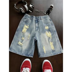 NANSSE | Quần Short Dáng Thẳng Phong Cách Mỹ Đánh Rách