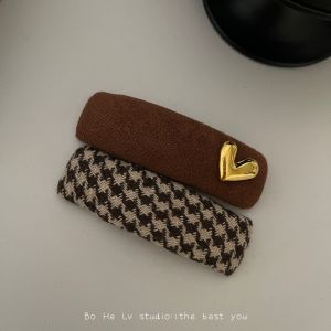 กิ๊บติดผมลายสก็อตสีน้ำตาลแบบดั้งเดิม กิ๊บติดผมแบบ BB กิ๊บติดผมแบบมีด้านข้างสำหรับผู้หญิง ตกแต่งผมด้านหลังศีรษะ สไตล์เกาหลี