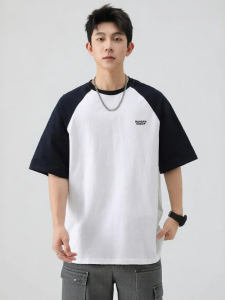 Warrior | Summer Heavyweight Pure Cotton Loose Vintage Color Block Raglan T-shirt