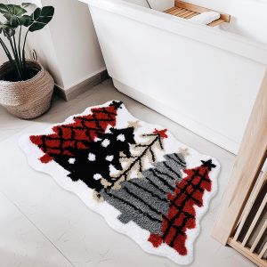 VIKAMA Christmas Decoration Snowflake Imitation Cashmere Floor Mat Santa Claus Entrance Door Mat Foot Mat Home Decoration