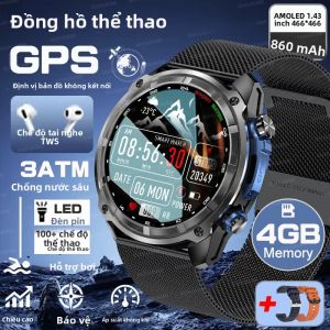 Đồng Hồ Thông Minh AMOLED 143 Inch Dành Cho Nam Giới La Bàn GPS Cấp Quân Sự Cuộc Gọi Bluetooth 4GB Lưu Trữ Nhạc Pin 860mAh Theo Dõi Sức Khỏe