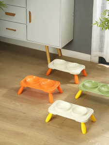 Rubvrenti Pet Double Bowl High Foot with Stand Neck Protection Anti-overturning Pet Feeder