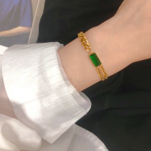 Original Design Double Layer Gold Plated Emerald Gemstone Bracelet Luxury Minimalist Gift Alloy Silver Jewelry for Women