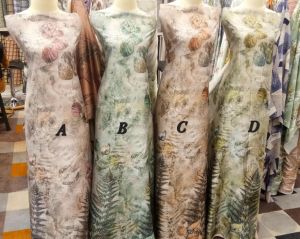Kain ARM ORIGINAL Silk Motif Daun Abstrak || Harga Per Setengah Meter (50 cm)