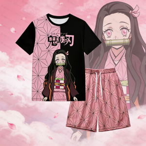 Bandai | Bandai Nezuko Kamado Demon Slayer Allover Print Anime Adult Kids Athleisure T-Shirt Summer Quick-dry Soft Lightweight Comfy Set
