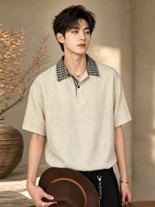 OUMULONG | Bamboo Blend Two-Tone Plaid Polo Shirt