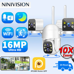OVERSCAM 4-Lens PTZ CCTV Camera 16MP 10X Zoom 3-Screen Split Color Night Vision IP66 Waterproof Wireless Outdoor Security