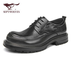 Septwolves Wide Fit Derby Shoes Business Formal Inner Heightening Leather Mens Shoes Top Layer Cowhide round Toe Stitching