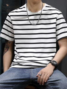 PERDONTOO | Cotton Stripe Short Sleeve T-Shirt Mens Summer Fashion Thin Sleeve