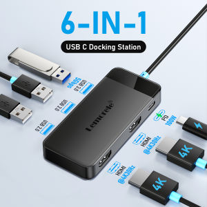 Lemorele USB C HUB 6-in-1 2 HDMI 4K 30HZ PD100W USB3.0 Splitter Adapter for Laptop Macbook Pro Air USB Expander Docking Station