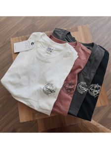 Foreign Trade Original Order Cotton Washed Plaid Breathable Personality Zodiac Print Casual round Neck Short Sleeves T-shirt Men Summer