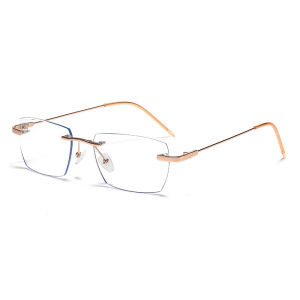 JN IMPRESSION Light-sensitive color-changing frameless business mens glasses anti-blue light flat light fashionable temperament womens prescription cutting edge myopia glasses
