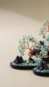 1PC Aventurine Healing Crystal Mountain Tree Natural Gemstone Luck Ornament Feng Shui Decor for Home Office Desk Living Room
