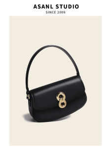 Elegant Leather Saddle Bag Womens Handbag Single Shoulder Crossbody Bag Fashionable Magnetic Buckle Soft Handle Casual Style