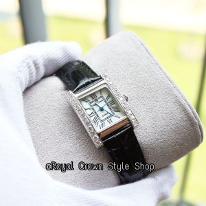 นาฬิกาข้อมือ Royal Crown ของแท้100%  นาฬิกาผู้หญิงประดับเพชรสายหนังแท้สีดำหน้าปัดมุกระบบถ่านกันน้ำมีบัตรับประกัน1ปีจัดส่งพร้อมกล่องครบเช็ต