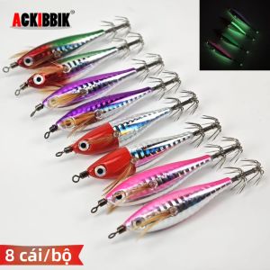 Bộ Mồi Câu Tôm Phát Sáng Ackibbik 8 Chiếc Dành Cho Câu Mực Tôm Mực Nang & Bạch Tuộc Trong Nước Mặn Móc Câu Phát Sáng Phụ Kiện Câu Cá Biển Sông