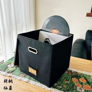 กล่องเก็บแผ่นเสียงสีดำ 12 นิ้ว ผ้าฝ้ายลินิน กล่องเก็บแผ่นเสียง LP กล่องเก็บแผ่นเสียงแบบมีฝาปิด กล่องเก็บของสำหรับบ้าน กล่องใส่แผ่นเสียง กล่องใส่แผ่นเสียงแบบมีฝาปิด