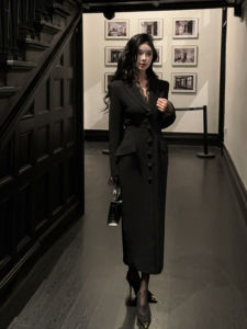 Plus Size Ladies Fancy Socialite Accessible Luxury Lace Patchwork Dress Womens Fall and Winter Waist-Tight Elegant Elegance Suit Black Dress