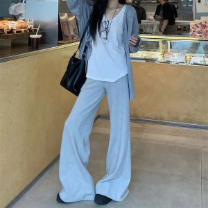 Gray Drapey Flared Casual Pants Womens Extended Length Design Spring Autumn Season Versatile Loose Fit Ladies Trousers