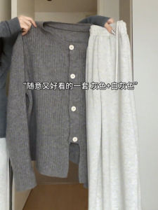 Casual Sports Suit Womens Autumn Korean Style Wear High Waist Leisure Anti-Aging Small Gray Sports Pants