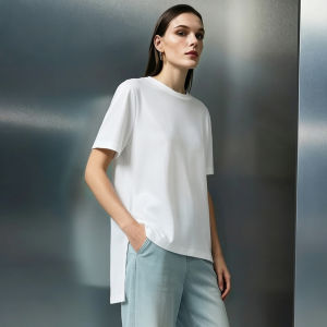 AMII | Summer Side Slit Asymmetric Cotton T-Shirt