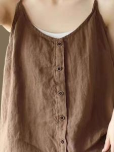 HUAXUNRAN | Solid Loose Belly Covering Cotton Linen Underwear Top XL Size