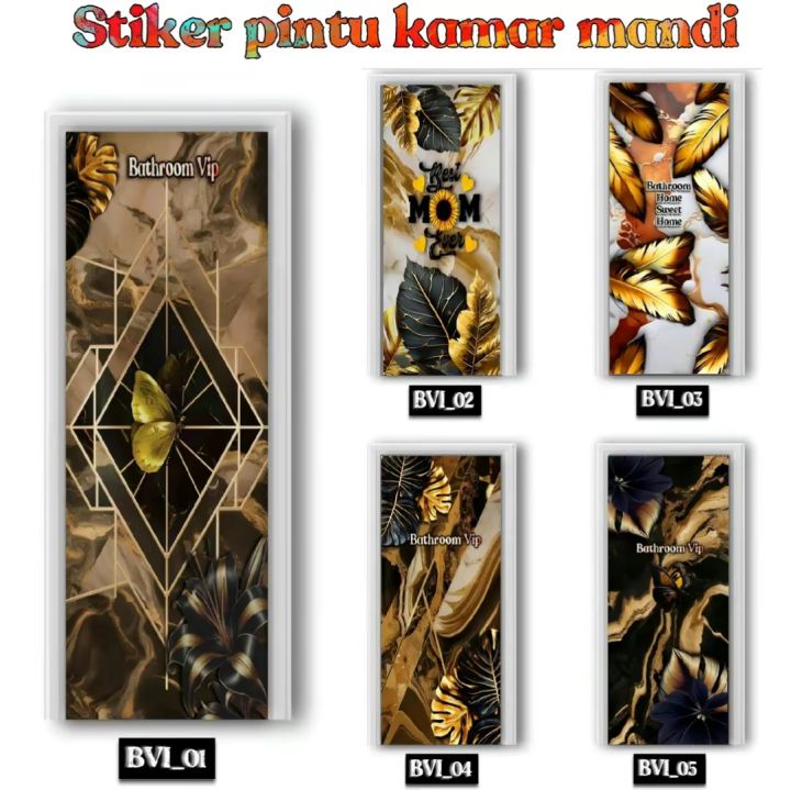 Stiker pintu kamar mandi motif daun emas