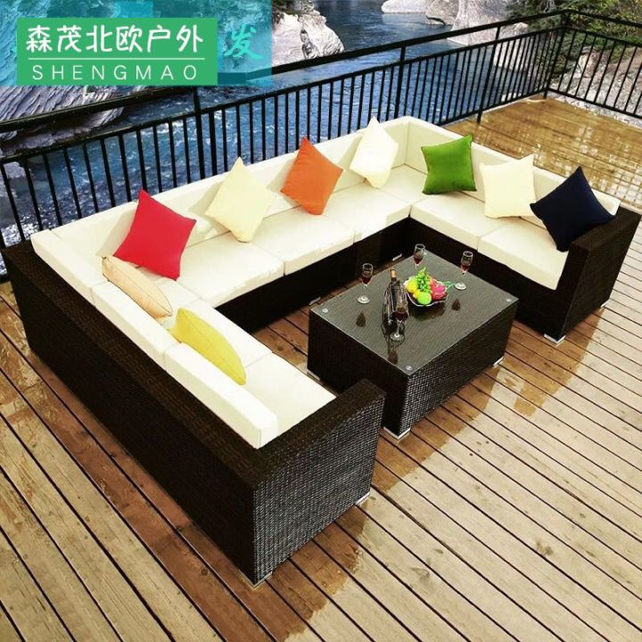 Outdoor Corner Rattan Sofa Combination Balcony Rattan Sofa Courtyard
