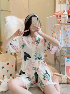 Short Sleeve Kimono Style Sleepwear Set for Women Summer Thin Wearable Two Piece Home Clothes Casual Japanese Style