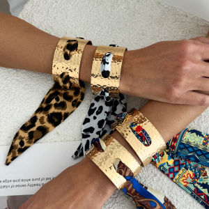 KunJoe Bohemian Colorful Ethnic Style Wristband Metal Bracelet Vintage Pleated Scarf Wrapped Open Bangles Jewelry for Women New
