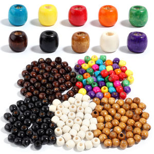 50/100Pcs Natural Wooden Beads Colorful Barrel Shaped Wood Beads Big Hole Loose Beads For Jewelry Making DIY Hair Accessories