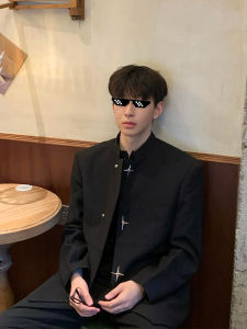 Bộ Đồ Đệm Vai Nam Phong Cách Trung Quốc Mới Màu Đen Bộ Đồ Đệm Vai Áo Khoác Thời Trang/ Phong Cách Cổ Đứng Quần Áo Phong Cách Phương Tây Thoải Mái Mùa Xuân Mùa Thu Áo Khoác Ngoài