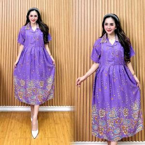 DRESS KERAH TERBARU 2025 JUMBO LD120 RAYON PREMIUM MOTIF BUNGA DASTER KERAH VIRAL KANCING BUSUI