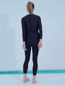 Korean Trisass Women Muslim Swimwear Two-Piece Set Fashion Modest Long Sleeve Swimming Suit Cake Nis For Women Burkini Solid Black Muslimah Swimsuit Baju Renang