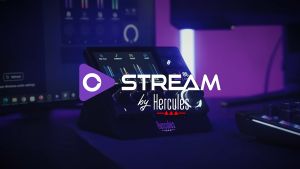 Hercules Stream 100 Audio Mixer for Content Creators Streaming and Gaming Up to 8 Tracks LCD Screen 4 Actions Buttons and Customizable Interface. Compatible with Windows PC Only