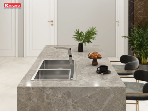 Vòi rửa bát Konox Chrome cạnh vuông nóng lạnh xoay 360 độ mạ PVD cao cấp