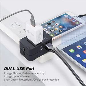 Universal Travel Adapter Worldwide All in One Power Plug Adapter with Dual USB Ports for US EU UK Cell Phone Laptop