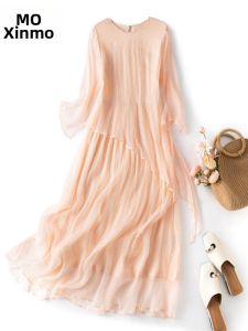 XMO | Silk Flared Sleeves Slimming Cake Dress