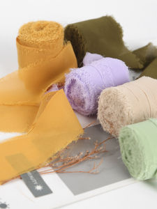 Hand-Tearable 4cm Ins Style Frayed Edge Ribbon Butterfly Knot Cloth Belt Wedding Invitation Decoration Fabric Packaging