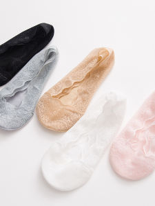 ฤดูร้อนบางBreathableถุงเท้าเรือสําหรับผู้หญิงซิลิโคนที่มองไม่เห็นAnti-Slip Low Cut Ice Silkน้ําหนักเบาถุงเท้าผ้าฝ้าย