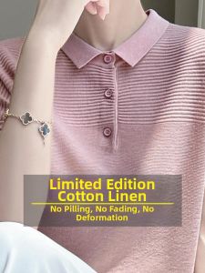 Polo Collar Lightweight Linen Women Blouse