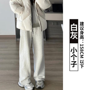 Light Gray Sports Pants Female Autumn and Winter 2024 New Arrival Cashmere Small Man High Waist Casual Loose Velvet Sweatpants