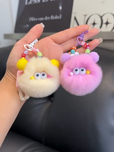 Sty⚡ Liontin Rantai Warna-warni Bola Batubara Kecil Gantungan Kunci Liontin Ransel Bola Mewah Mini