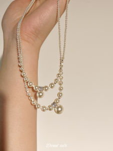 Bright Pendant 925 Silver Graduated Pearl Necklace Womens Fashion Jewelry Star/Moon/Cloud/Cosmos Pattern round Bead Chain